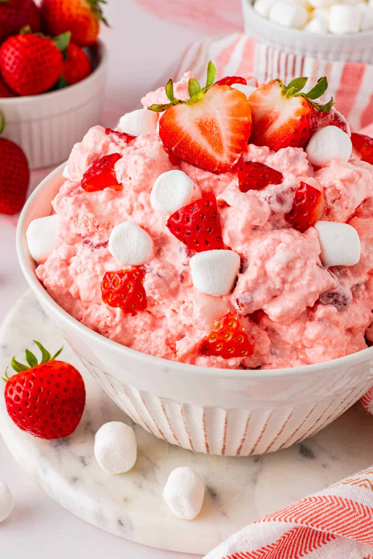 close up shot of the mouthwatering Strawberry Fluff Salad