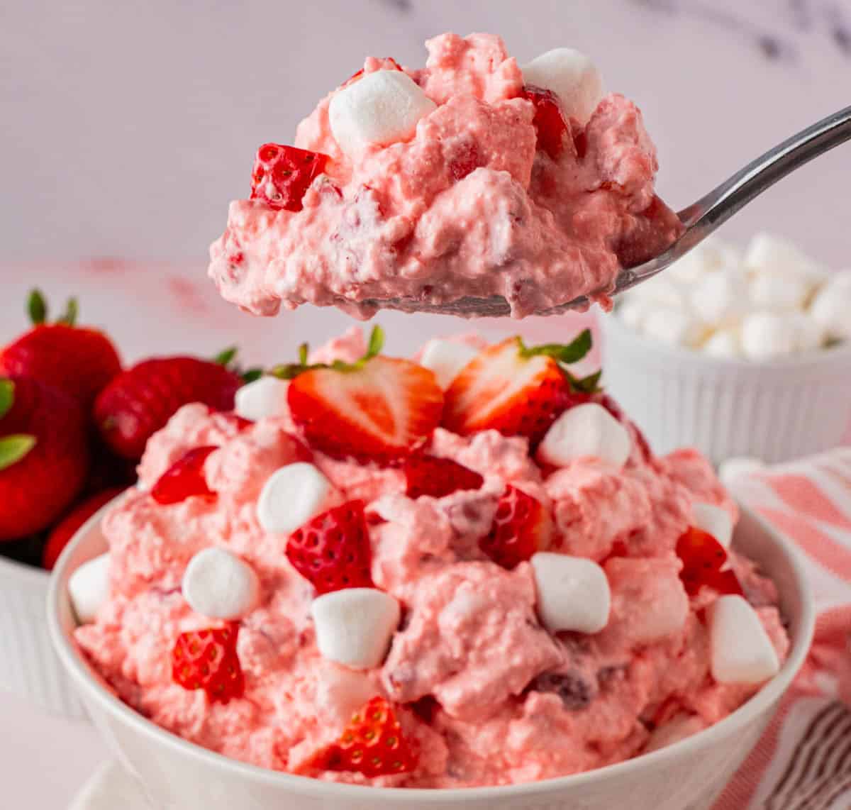 A spoonful of Strawberry Fluff Salad