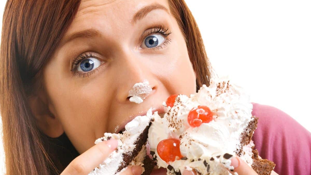 woman eating cake