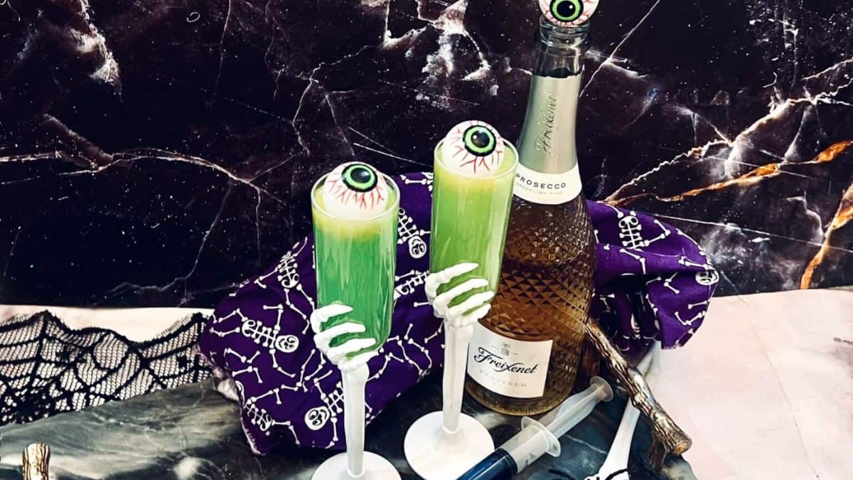 A couple of servings of Color-Changing Halloween Mimosas.