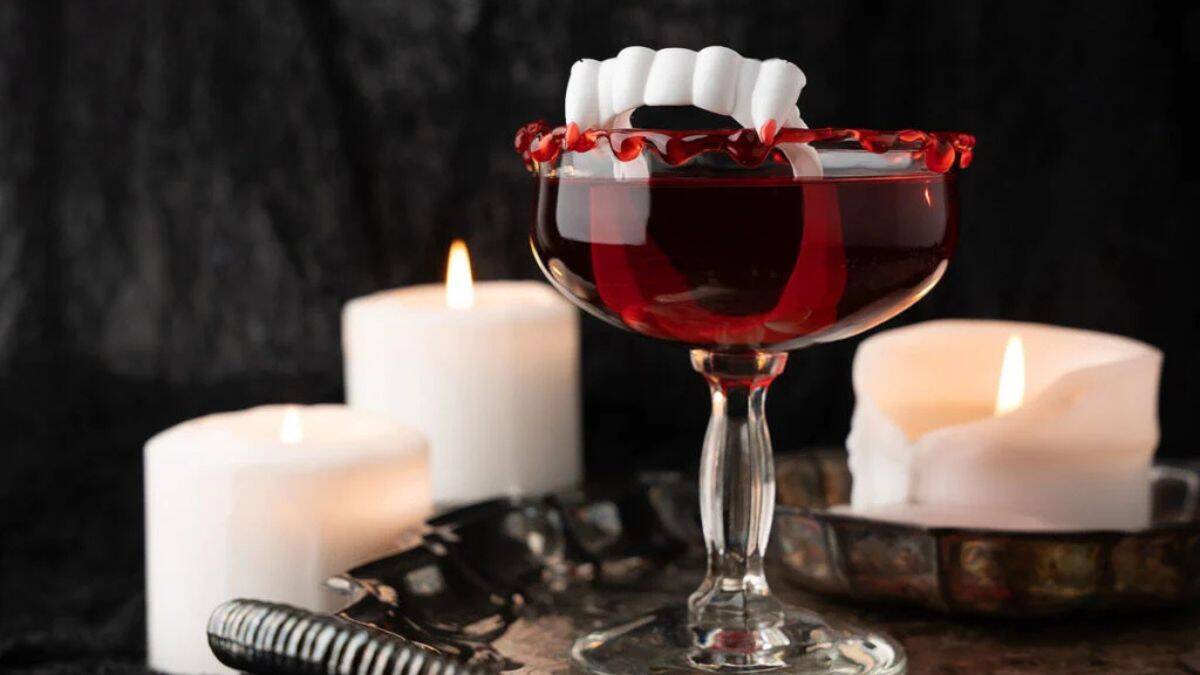 A serving of Cursed Immortal Halloween Rum Cocktail.