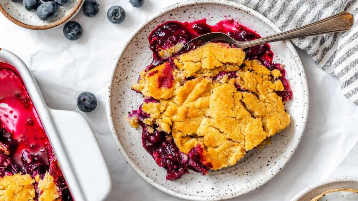 A serving of Blueberry Cobbler.