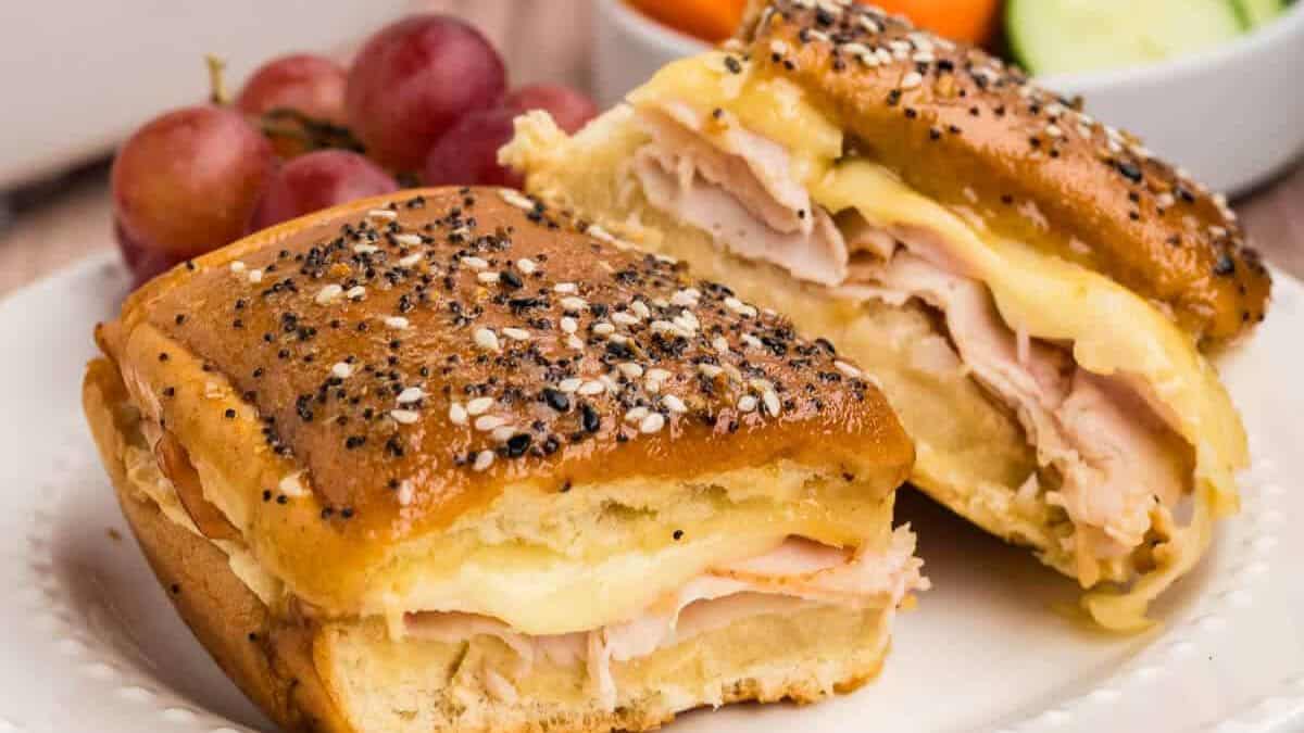 A serving of Easy Oven-Baked Turkey Cheese Sliders.
