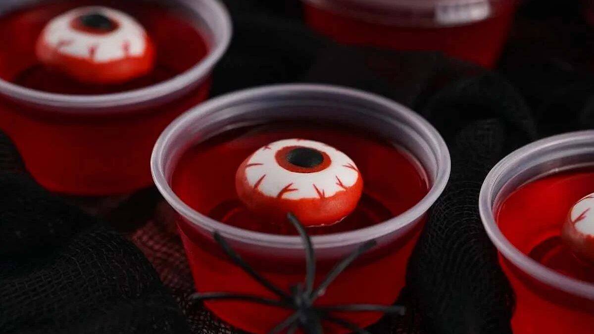 A couple of servings of Halloween Eyeball Jello Shots.