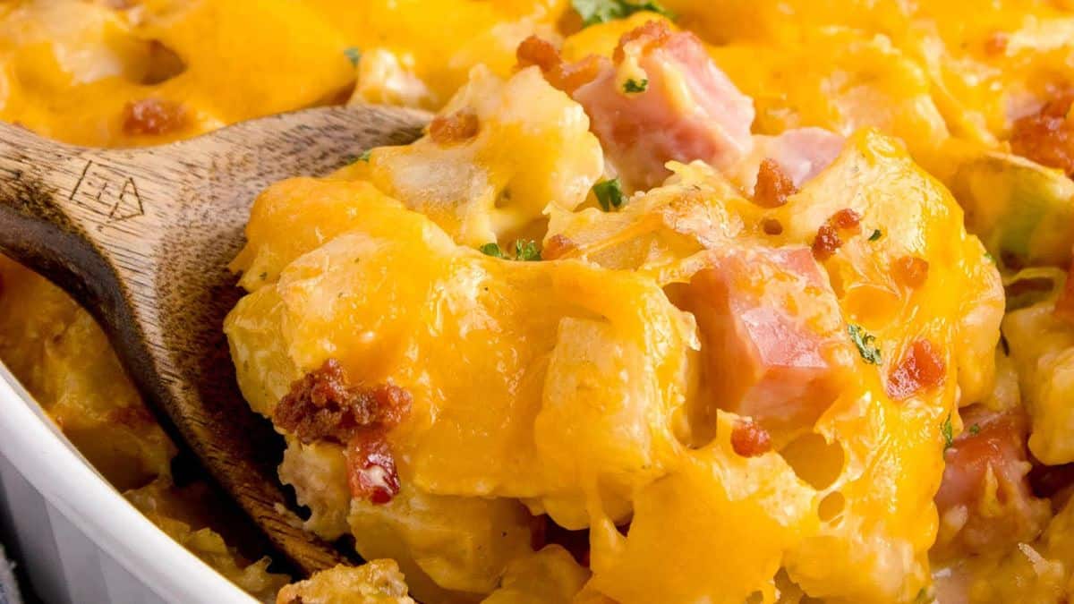 A spoonful of Ham and Potato Casserole