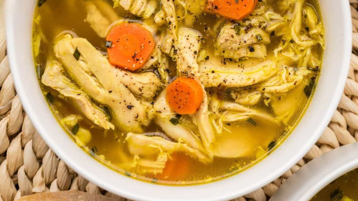 A serving of Homemade Chicken Lemon Soup.