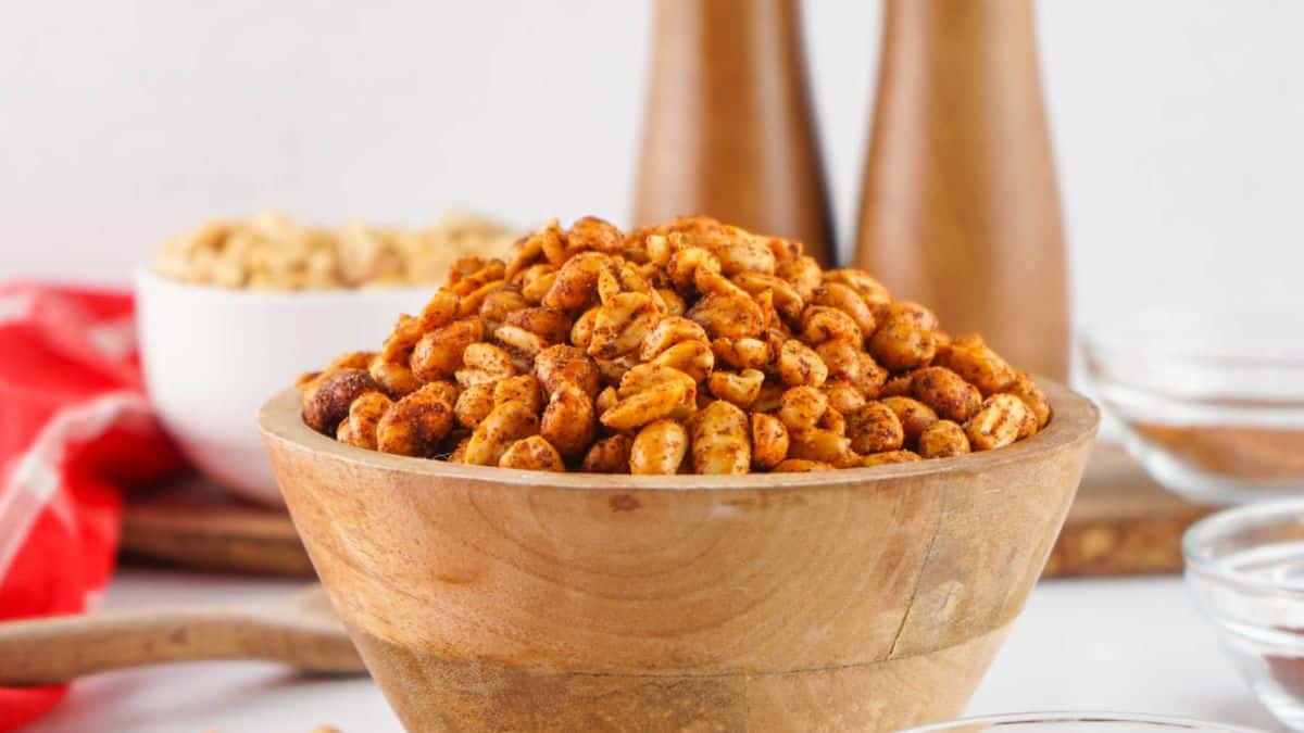 A bowl of Spiced Peanuts.