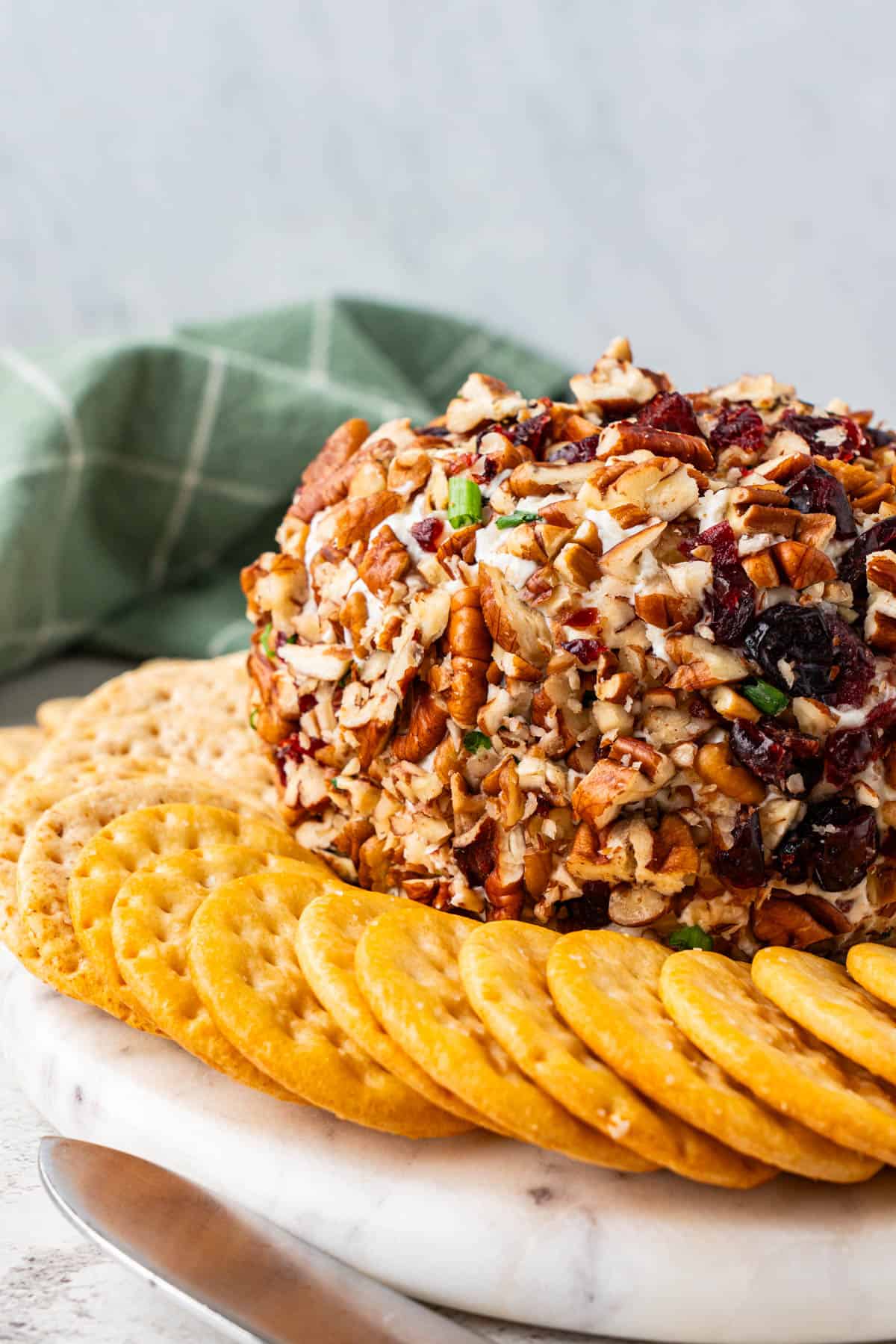 Cranberry Pecan Cheese Ball surrounded with crackers