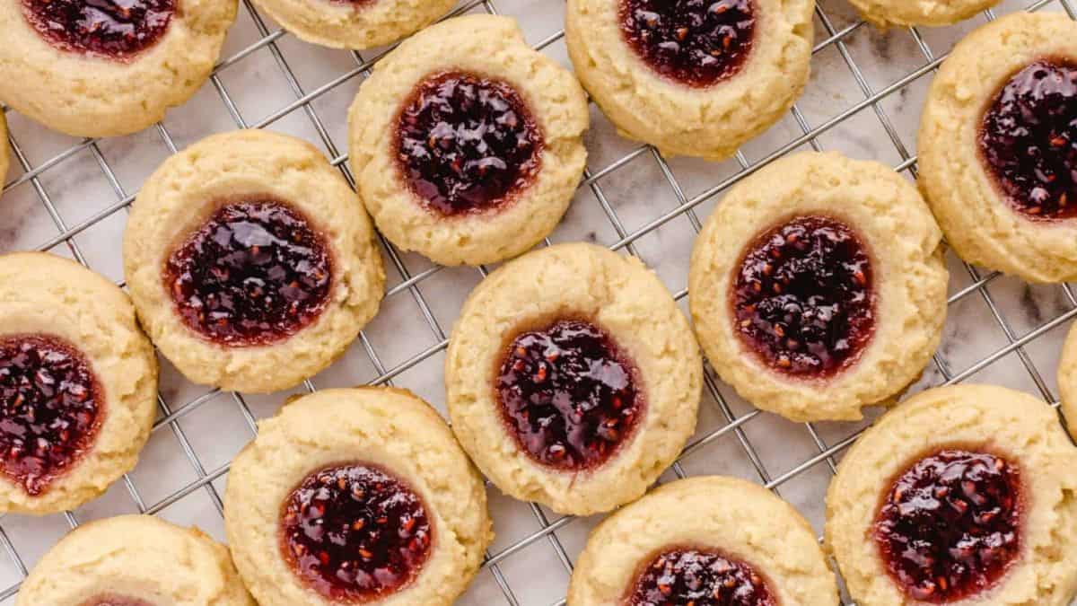 A couple of pieces of thumbprint cookies. 