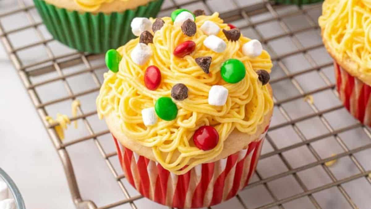 A single serving of Buddy The Elf's Favorite Christmas Cupcake.