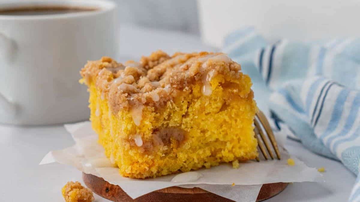 A serving of Cake Mix Coffee Cake With Yellow Cake Mix.