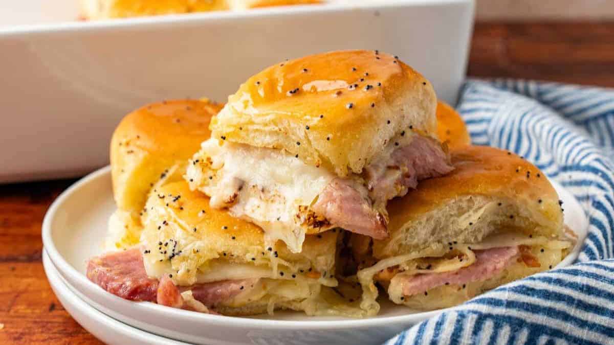 A couple of servings of Ham And Cheese Sliders On Hawaiian Rolls.