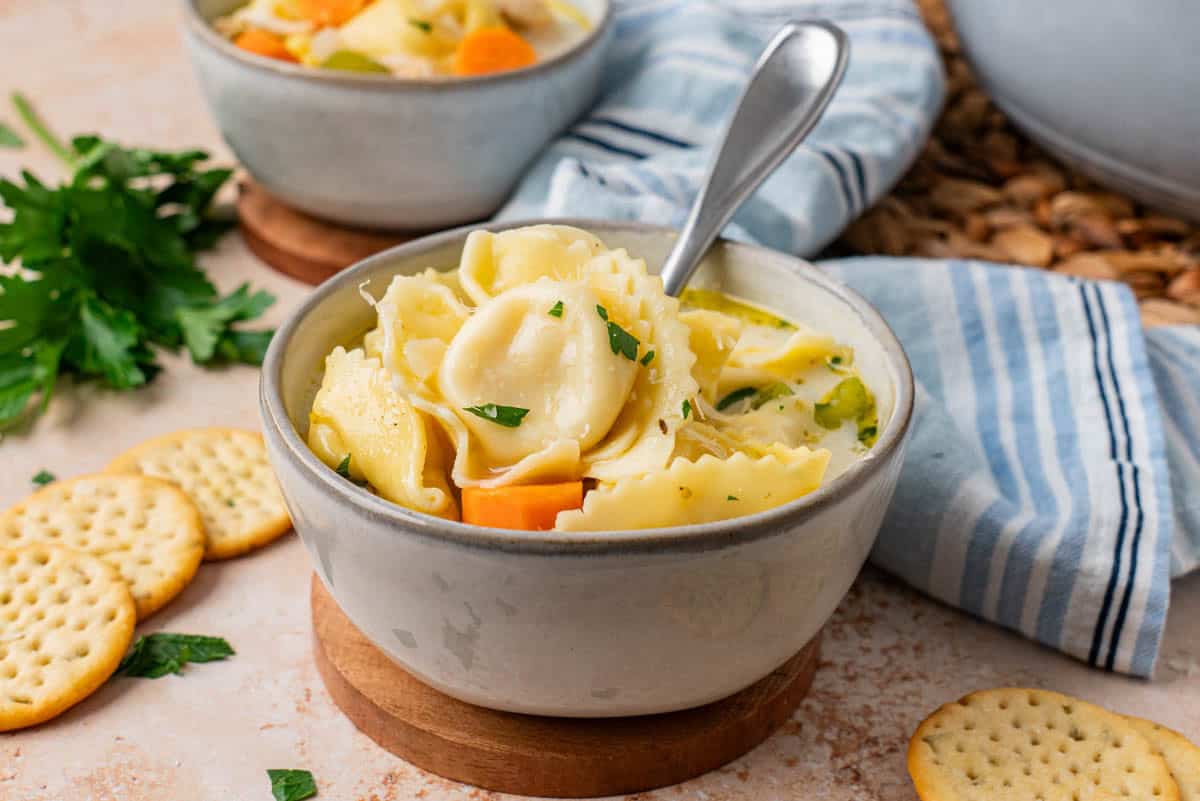 A bowl of Chicken Tortellini Soup