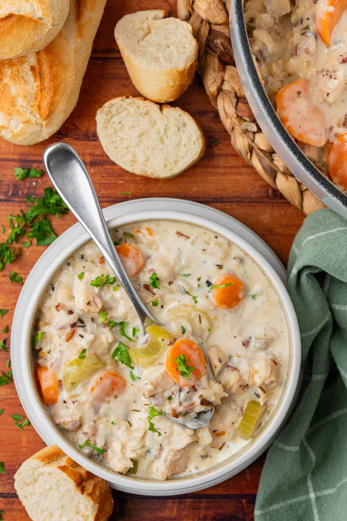 Overhead shot of a bowl of soup