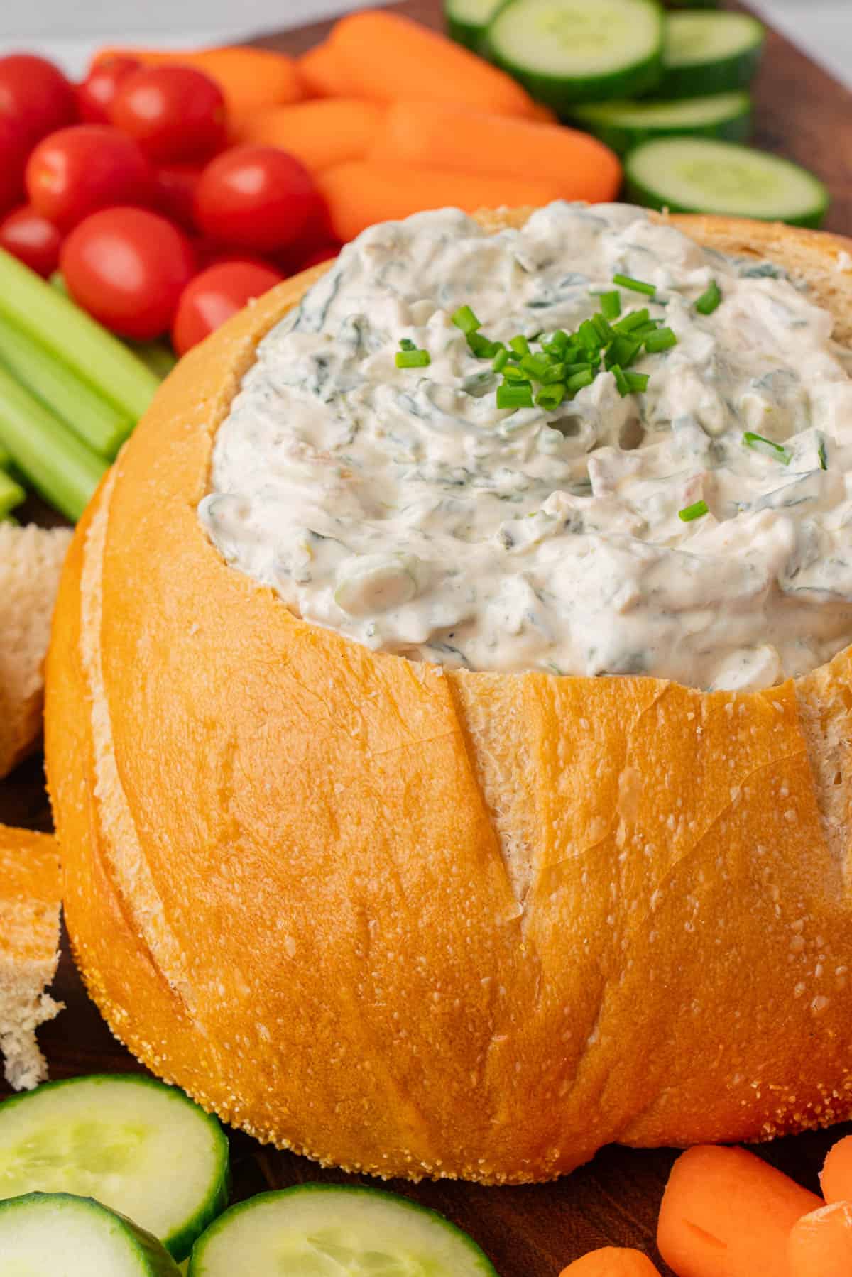 Knorr's Spinach Dip on a bread bowl.