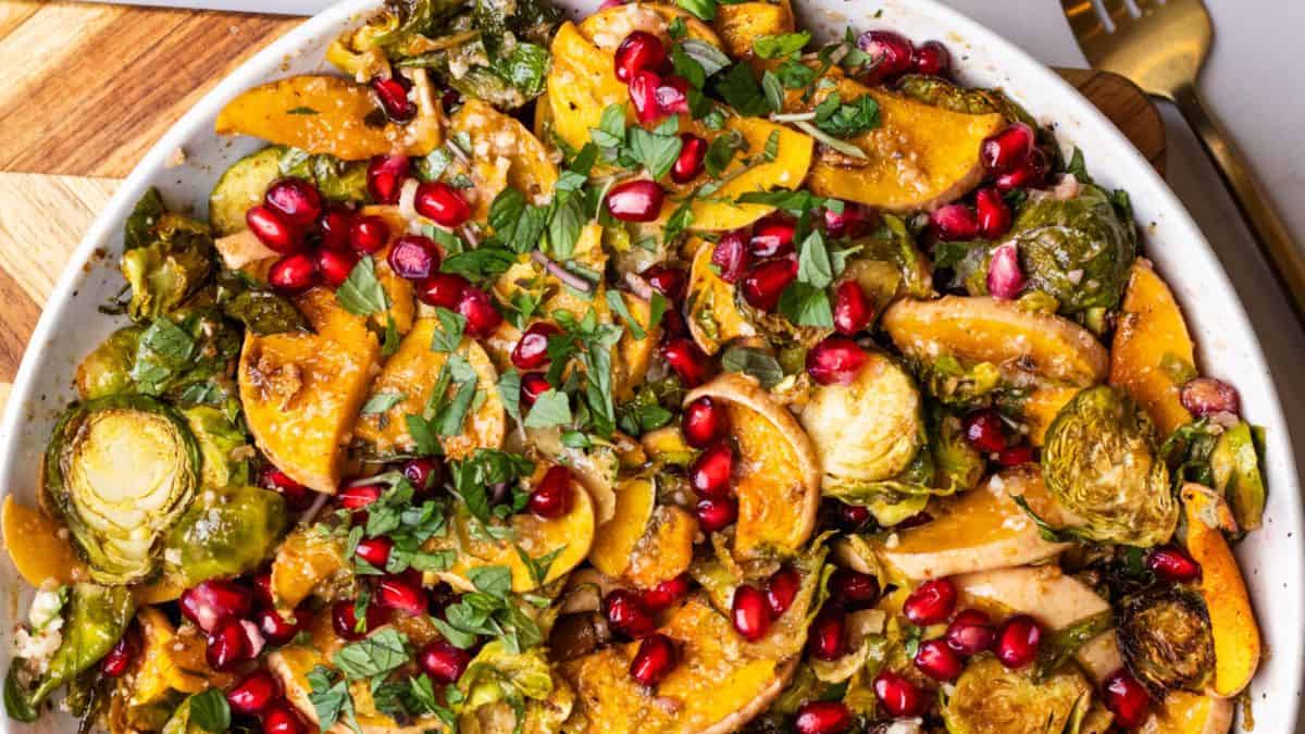 Baked Shaved Brussels Sprouts and Pomegranate Salad
