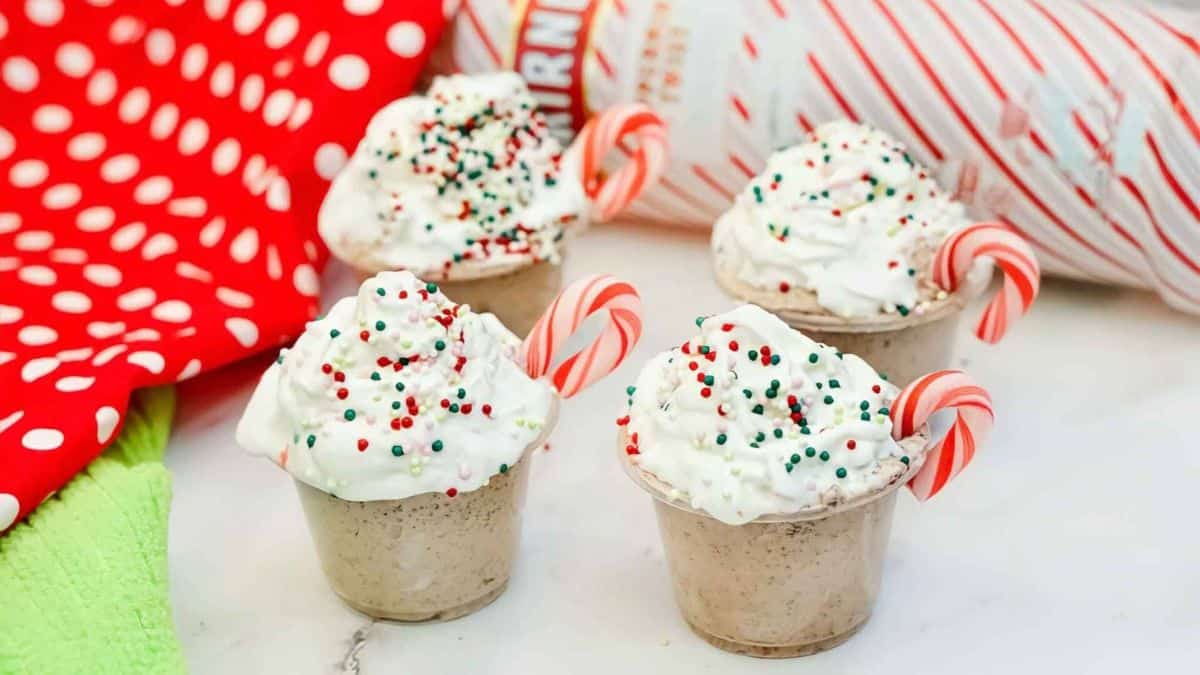 A group of four Christmas pudding shots!