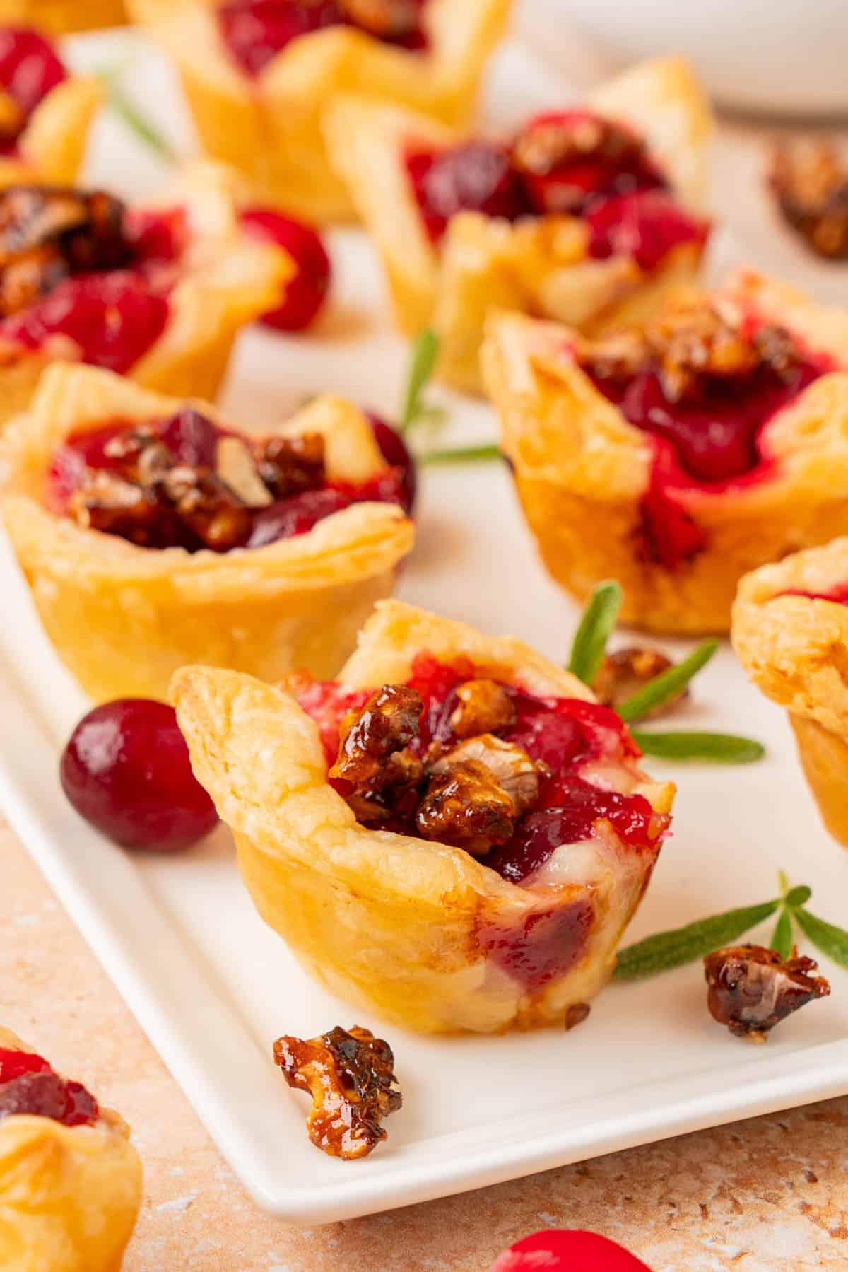 A photo of rows of cranberry brie bites.