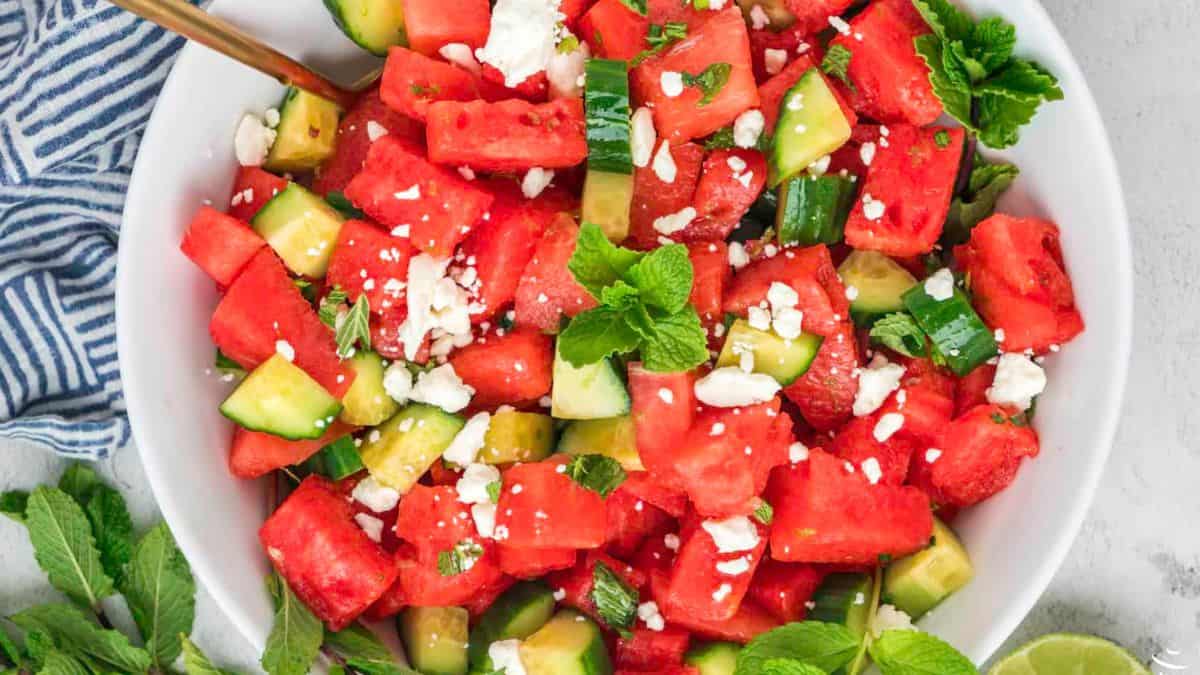 Summer Watermelon Salad With Mint And Cucumber