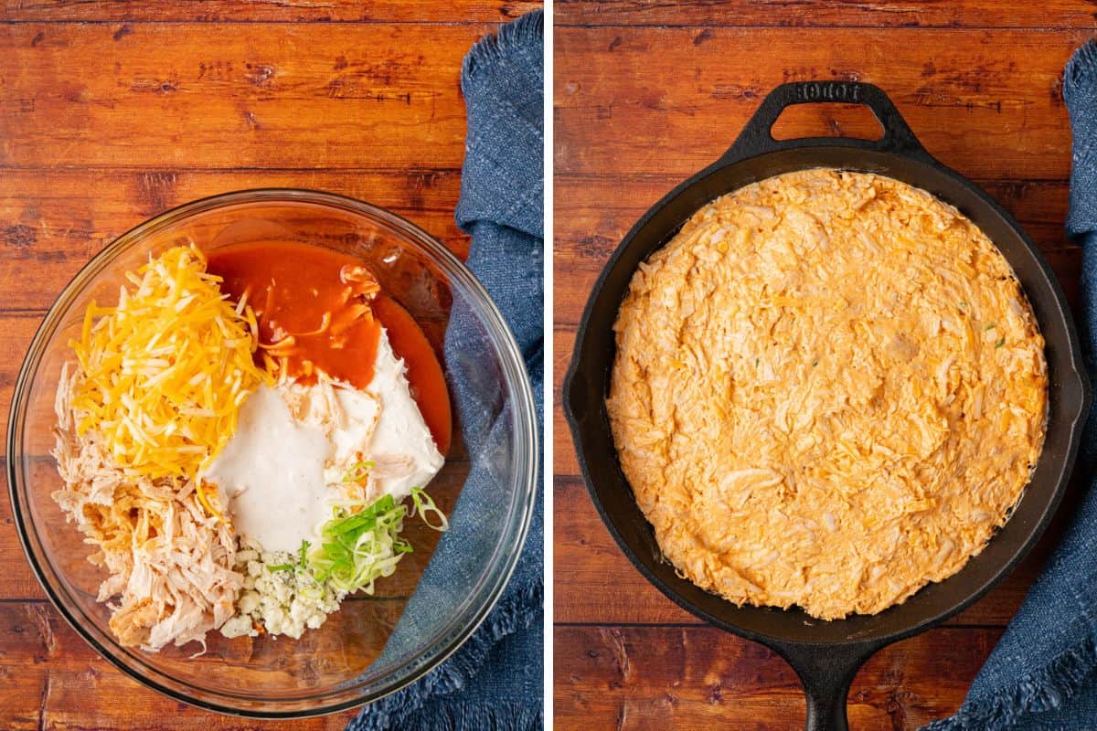 ingredients mixed in a large mixing bowl and mixture transfer to the cast iron.