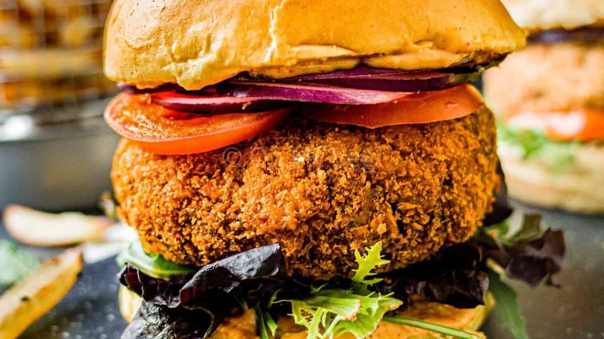A close-up shot of Aloo Tikki Burgers.