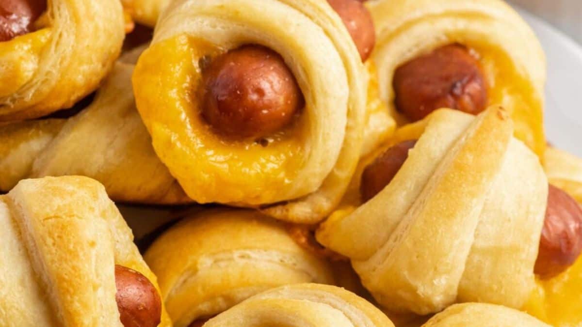 A close-up shot of multiple pieces of pigs in a blanket.