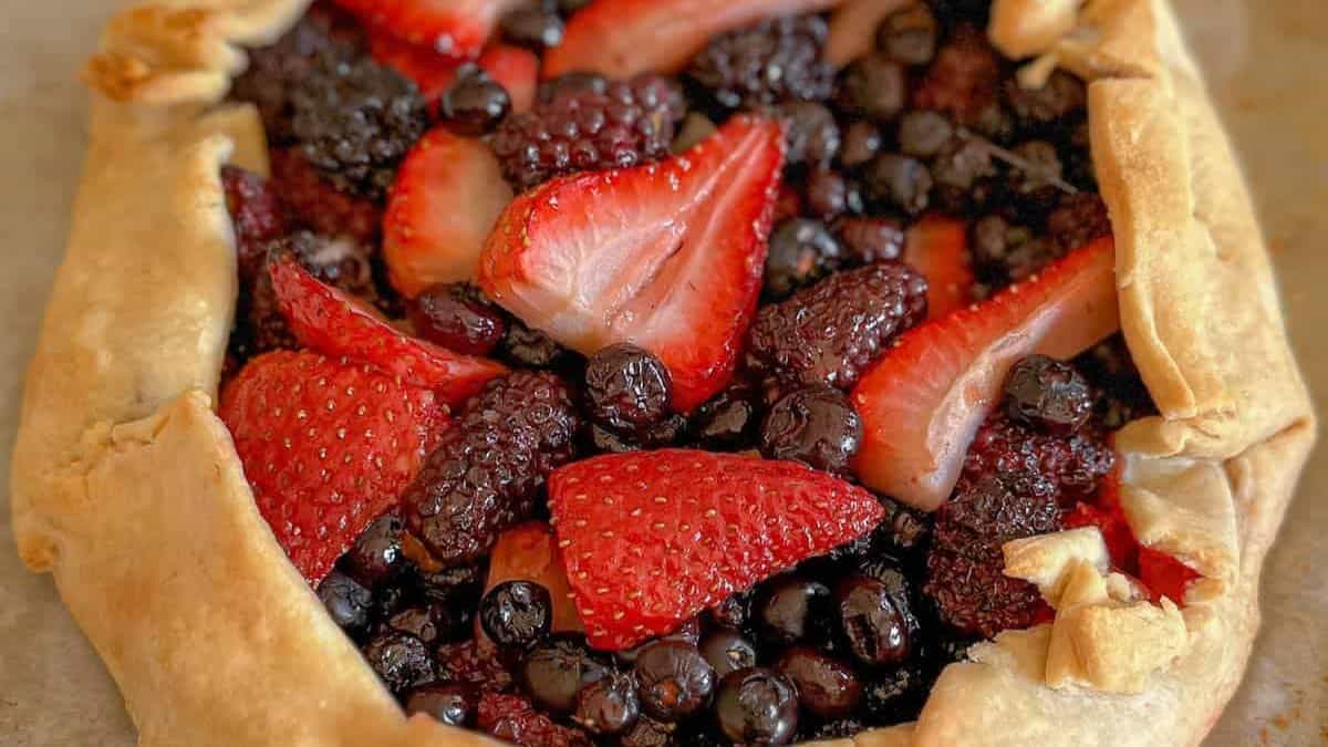 A close-up shot of a Mixed Berry Galette.