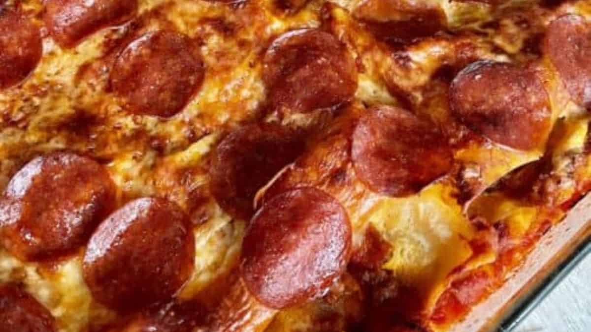 A close-up shot of Pepperoni Pizzagna Recipe