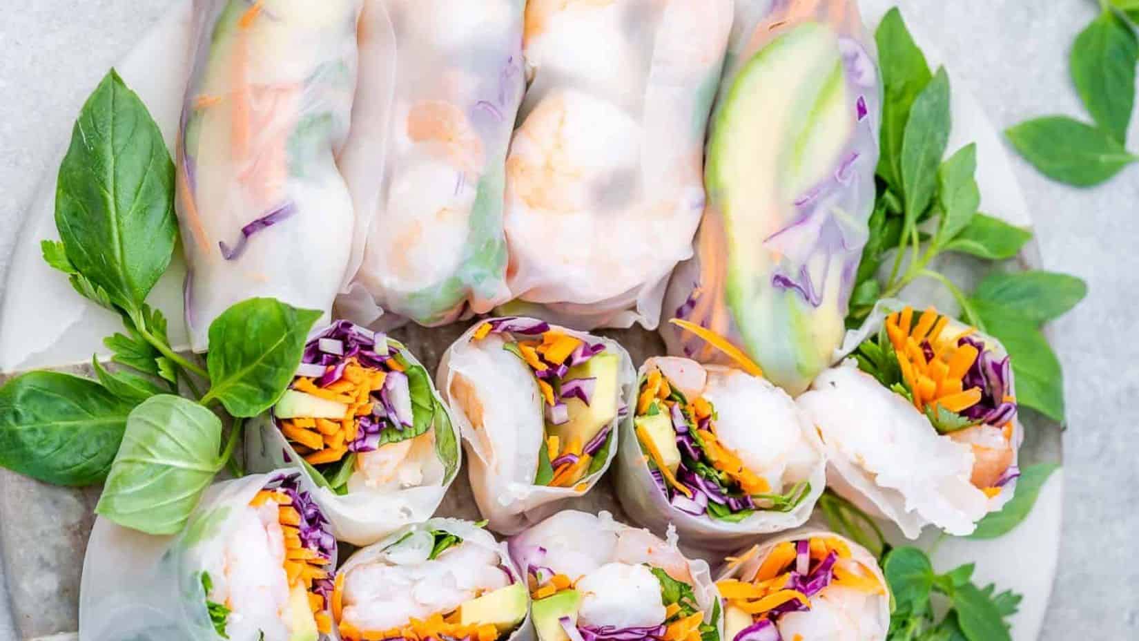 A plateful of Shrimp Summer Rolls. 