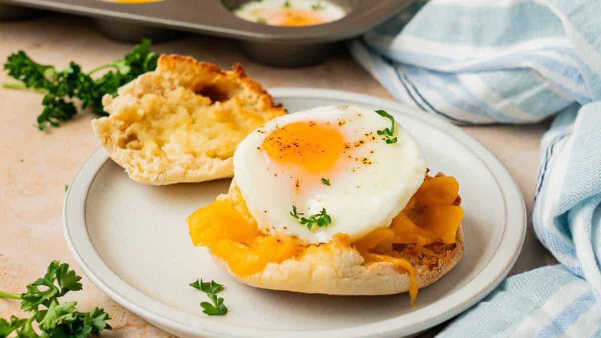 Baked Egg on top of a toasted bread. 