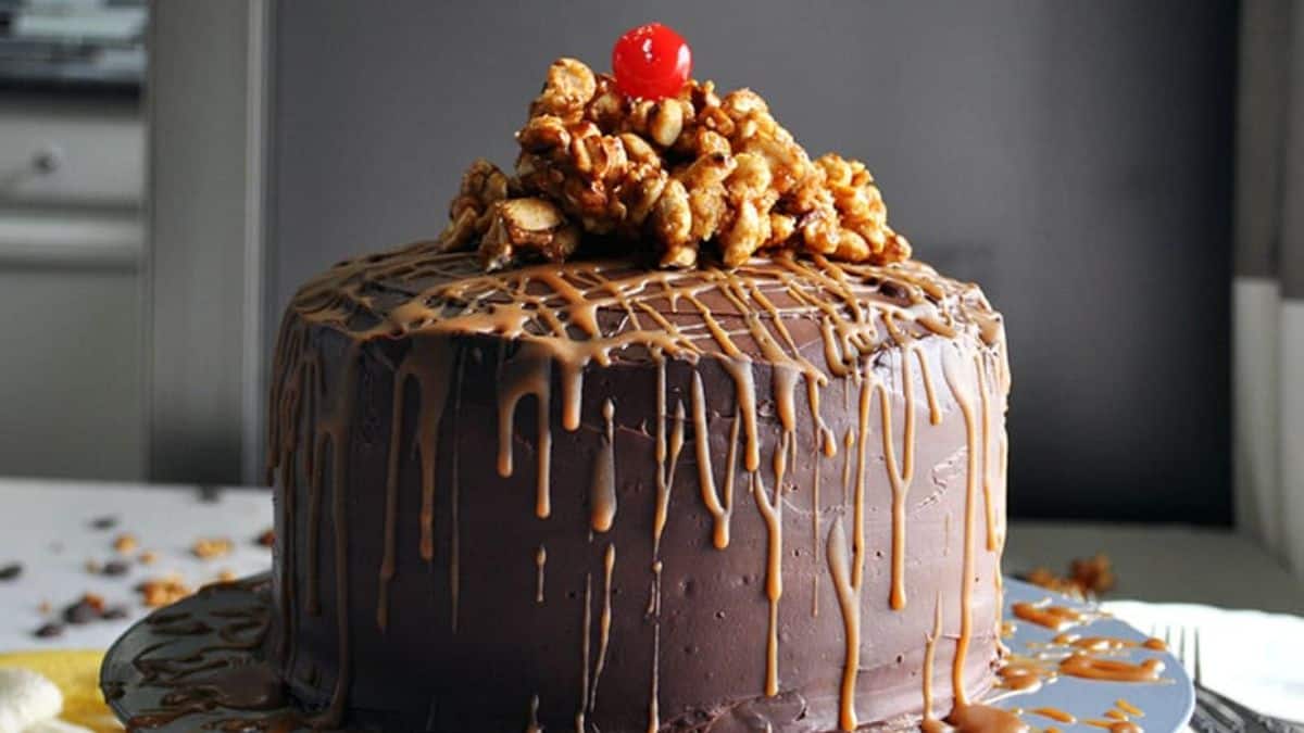 Banana split crepe cake layered with cream and banana.