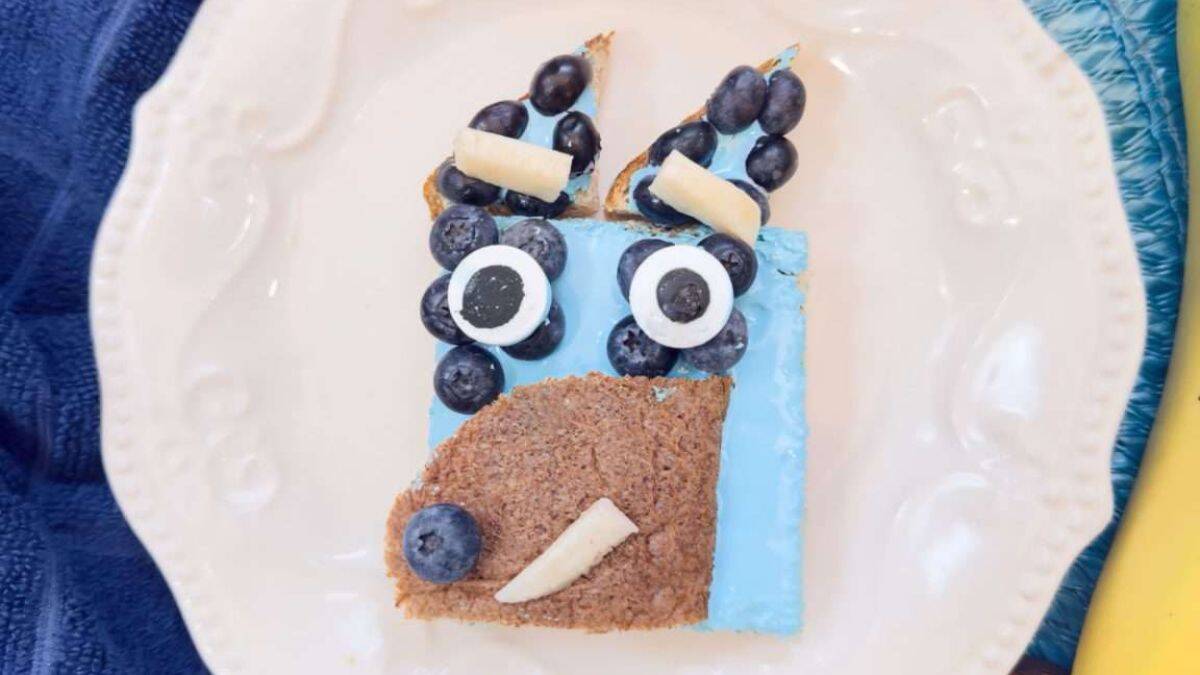Bluey designed toast set on a plate.