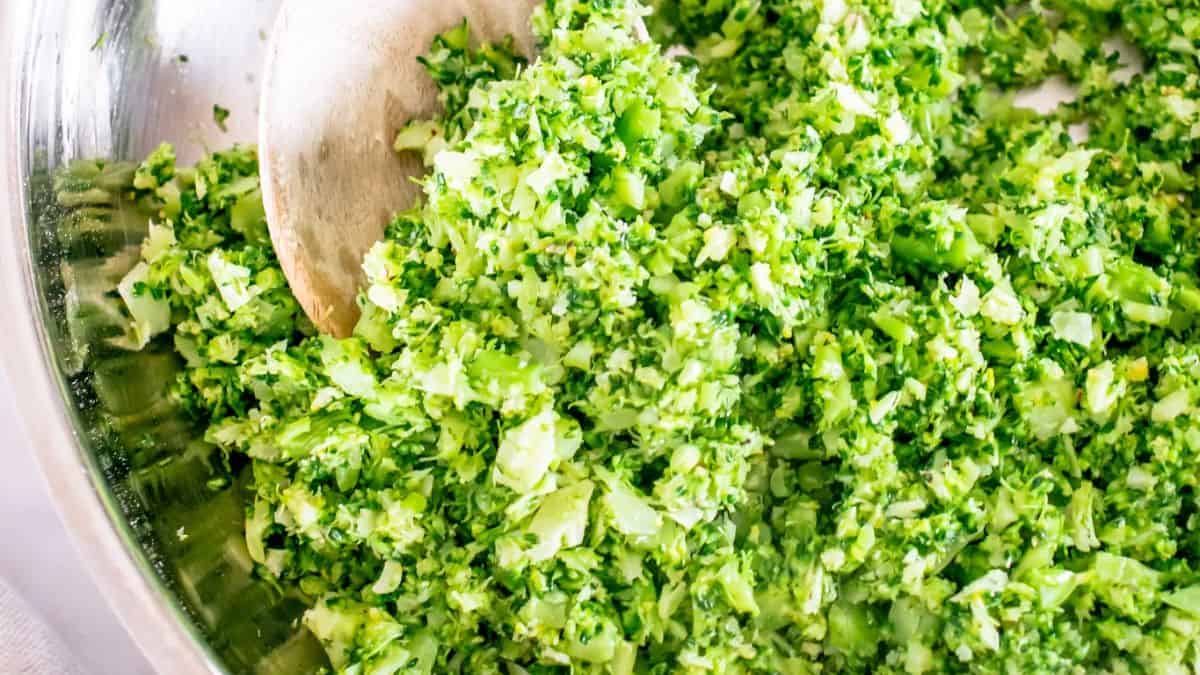 Close-up shot of Broccoli Rice in a bowl. 