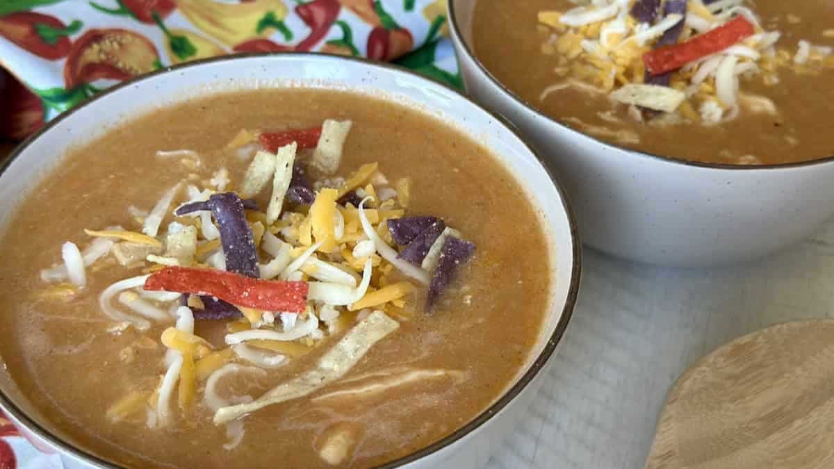 Two bowls of Chicken Enchilada Soup 