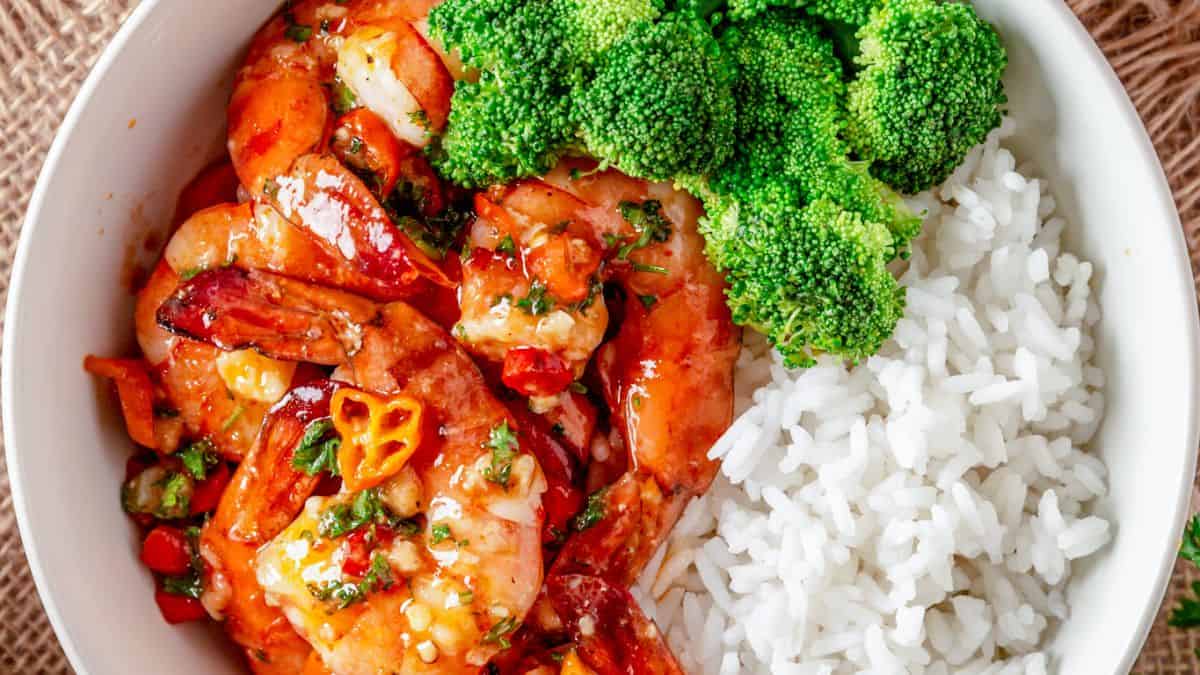 Spicy garlic chili shrimp sautéed with herbs and chili flakes.