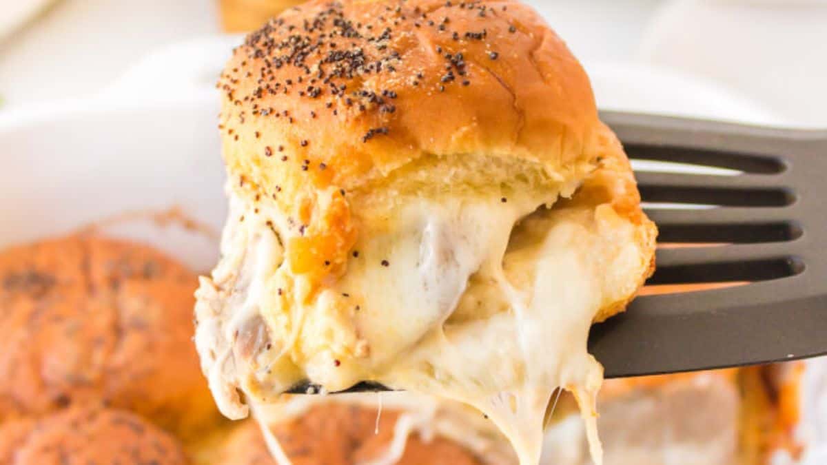 Roast beef sliders on sweet Hawaiian rolls with melty cheese.