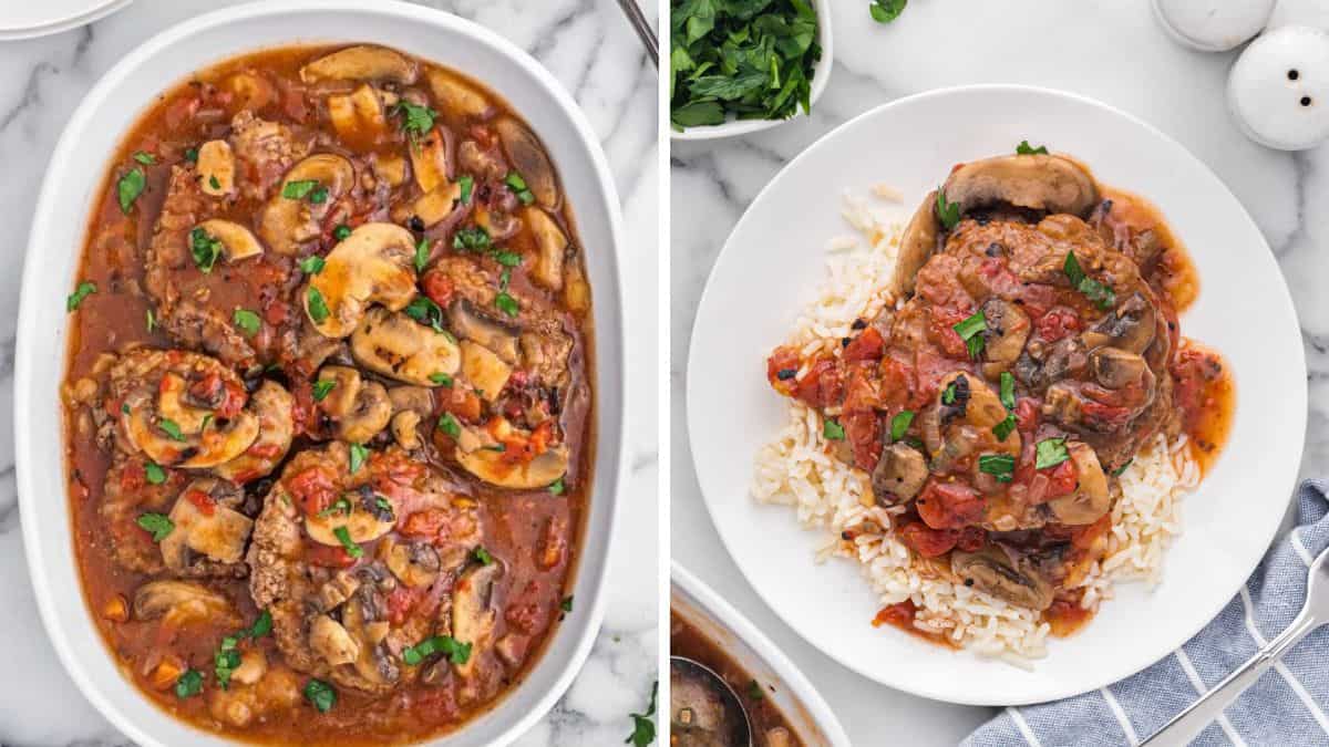 Tender cube steak cooked in an Instant Pot, served with mashed potatoes and gravy.