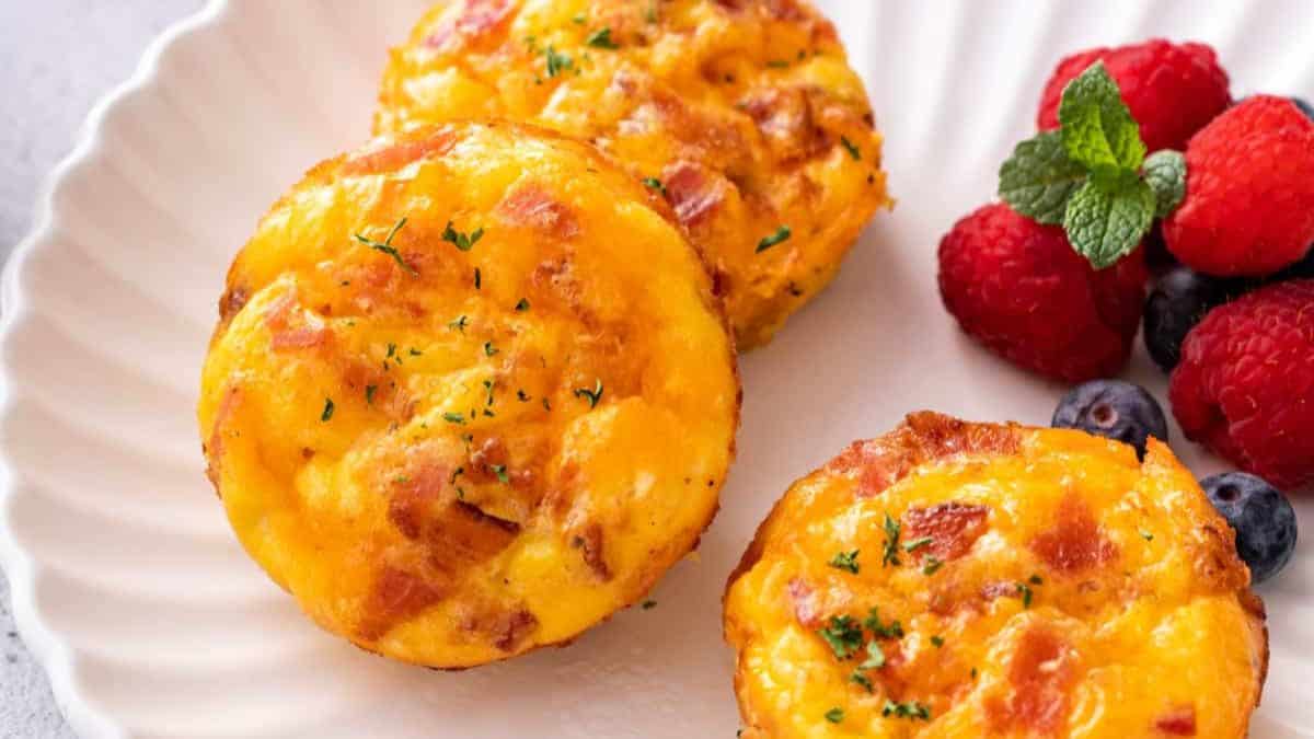 Three pieces of Can and Gruyere Egg Bites. 