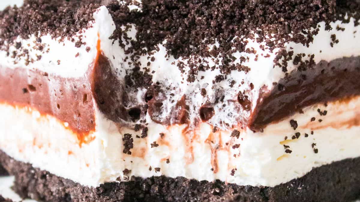 Close-up shot of Oreo dessert cake. 