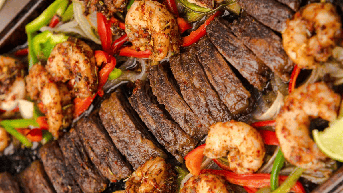Sheet Pan Steak and Shrimp Fajitas