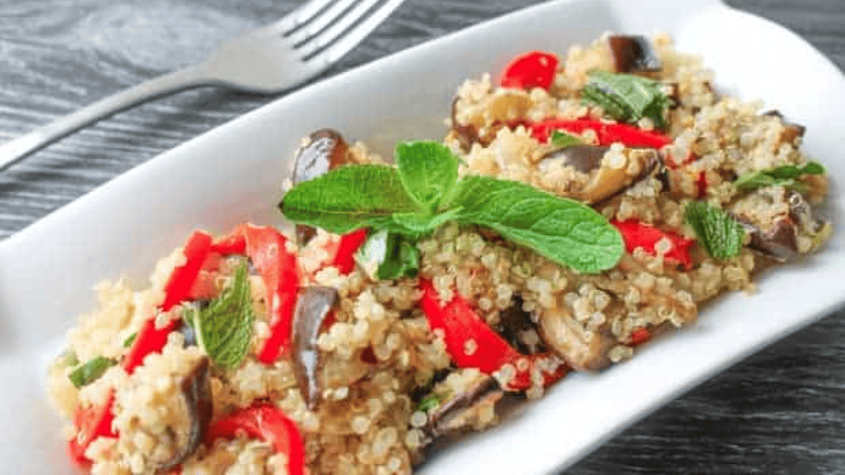 Spicy Roasted Eggplant and Quinoa Salad