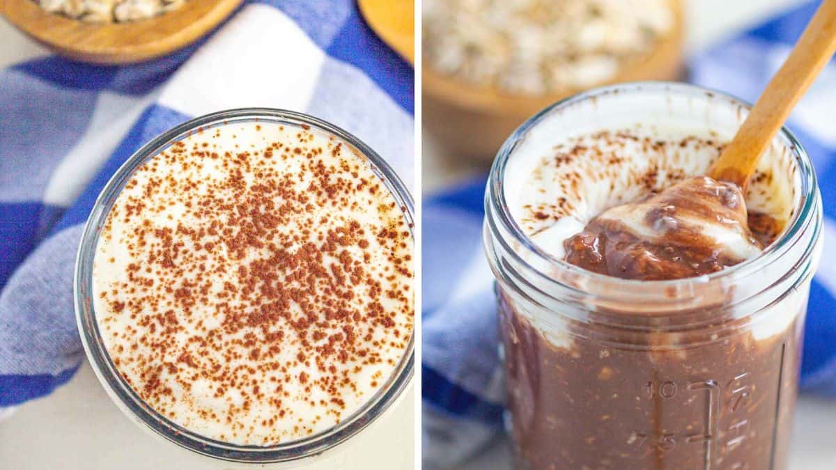 Tiramisu overnight oats layered with coffee, cocoa and creamy oats.