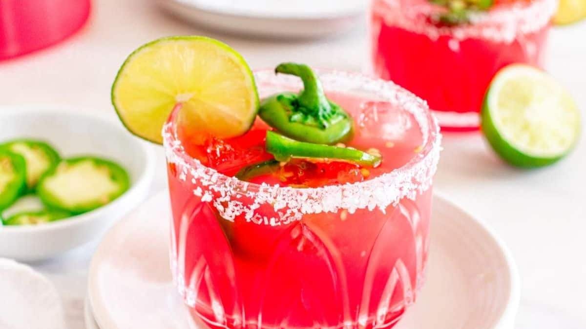 A shot of Watermelon Jalapeño Margarita. 