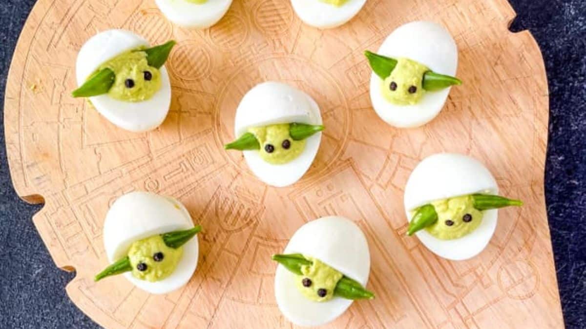 A couple of pieces of Baby Yoda deviled eggs. 