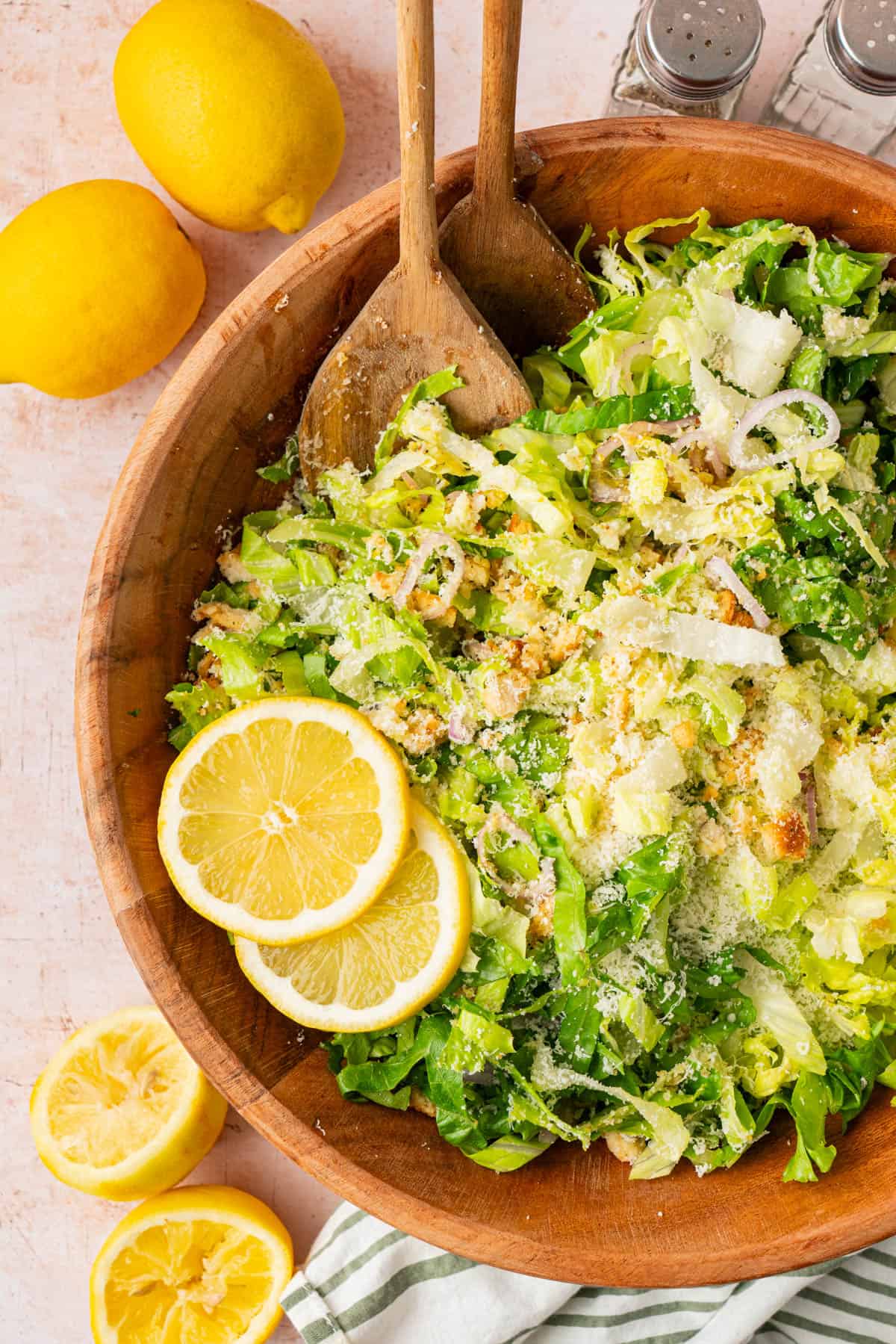 A bowl of lemon parmesan salad.