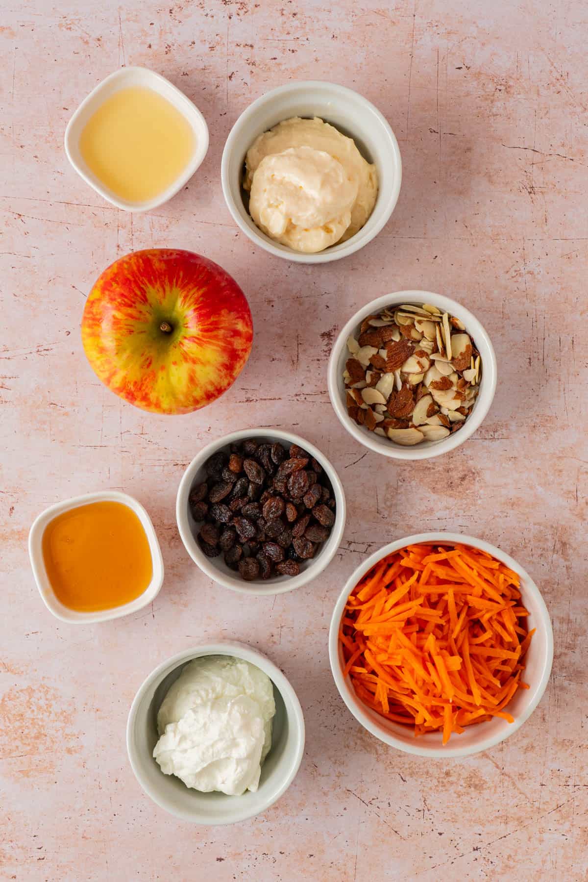 The ingredients to make apple slaw.