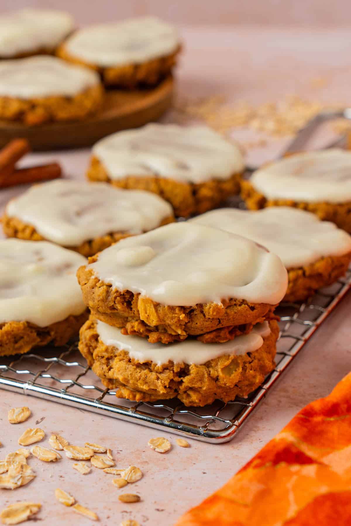 A stack of oatmeal cookies. 