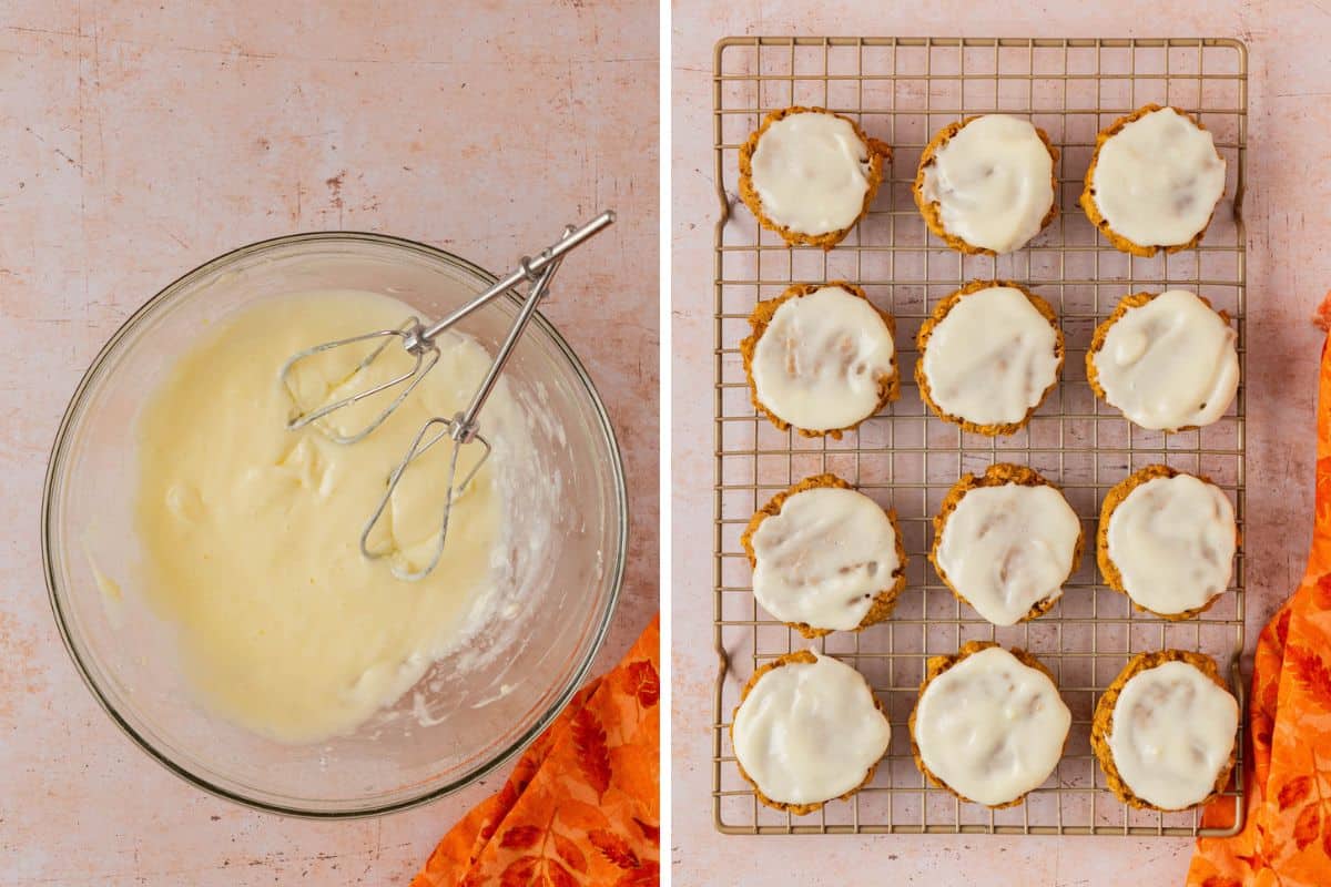 making the cream cheese frosting and icing the cookie. 