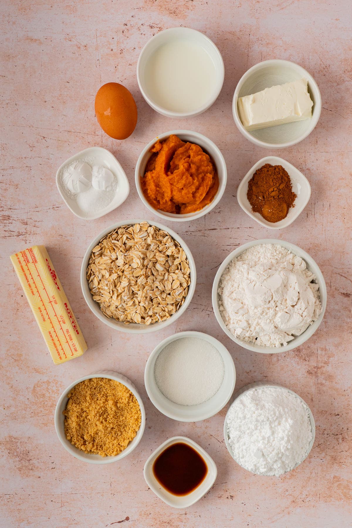 the ingredients to make pumpkin oatmeal cookies.