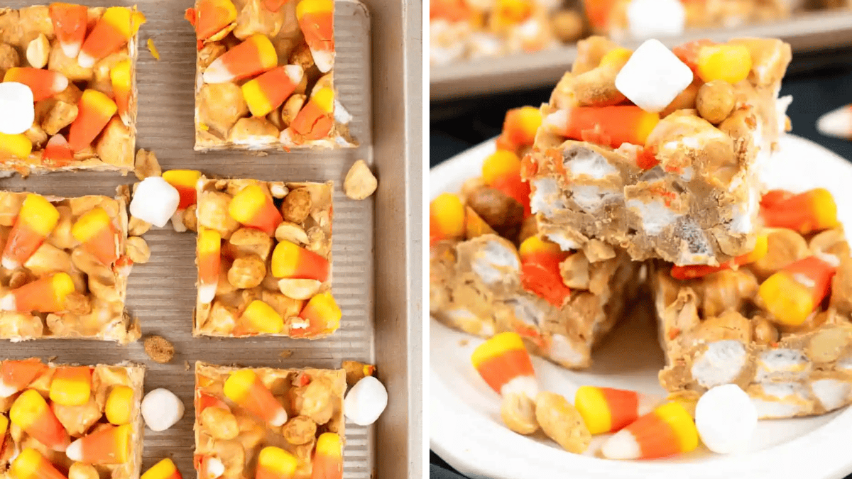 Candy Corn Peanut Butter Bars (No Bake!)
